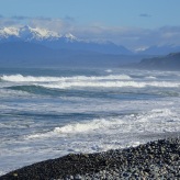 On Gemstone Beach, looking towards the mountains of Eastern Fiordland.