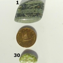 Relative size of Stones 1 and 30. $2 coin is 2.8cm across.